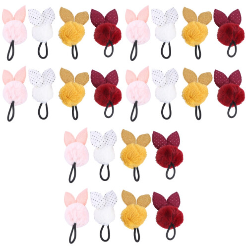 24Pz Elastici Con Pallina Fluffy E Orecchie Coniglio Colorati 2
