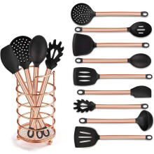 Utensílios de cozinha artesanais, decoração dourada para cozinha com cabeças de silicone de alta qualidade, compatíveis com panelas