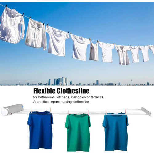 Retractable Indoor Laundry Line For Indoor Outdoor Use, Space-saving Design Wall Mounted Installation, Durable Plastic Material 1