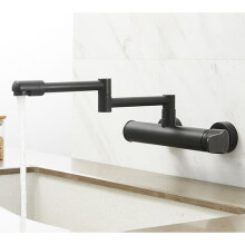Matte Black Finish Wall Mount Kitchen Faucet, Heavy-Duty Brass Body Ensures Longevity, Ceramic Cartridge For Smooth Operation In Your Cooking