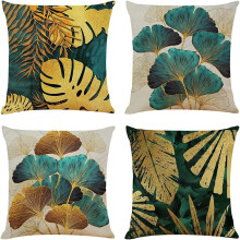 Housses de coussin décoratives carrées à fermeture éclair invisible, motif botanique turquoise et or, pour terrasse extérieure et maison de