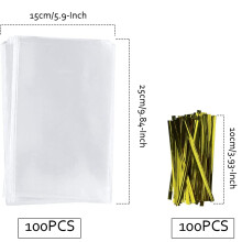 Sacos de celofane para guloseimas, acabamento cristalino para ampla aplicação, sacos de celofane mais grossos e resistentes, 15x25cm, adequados