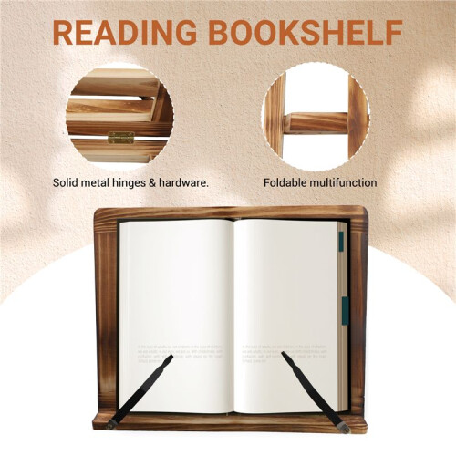 Foldable Recipe Book Stand,Wooden Frame Reading Bookshelf,Tablet Pc Support Stand 1