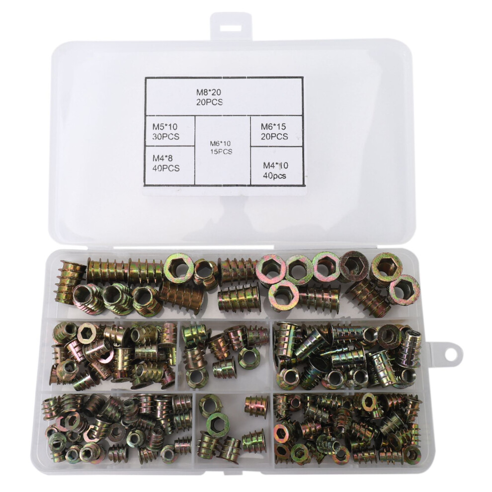 Threaded Inserts Nuts, Wood Insert Assortment Tool Kit, M4/M5/M6/M8 Furniture Screw Inserts Bolt Fastener(165 Pcs) 6033817881283