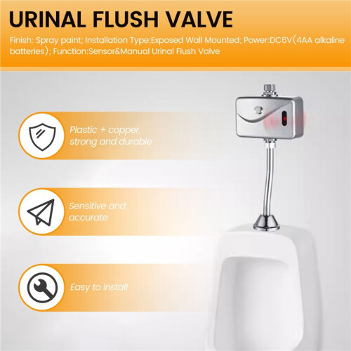 Automatic Electric Urinal Flush Valve Sensor&Manual 2 Function Exposed Wall Mount DC6V Urine Flushing 1
