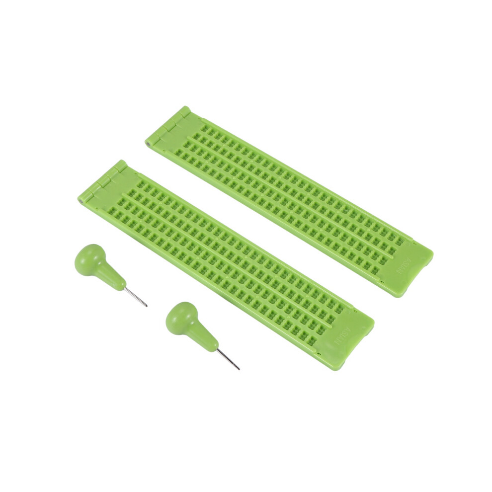 Green 4 Lines 28 Cells Braille Slate Braille Writing Slate Plastic Braille Slate Kit, (2)