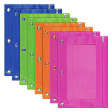 8 Pack 3-Ring Pencil Pouch, Pouch Binder, Multi-Color, Pencil Case, Clear Window, for School Supplies, Office Supplies
