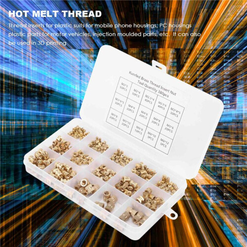 380Pcs Thread Inserts M2 M2.5 M3 M4 M5 M6 Metric Female Thread Brass Knurled Threaded Embedment Nuts Assortment Kit 1