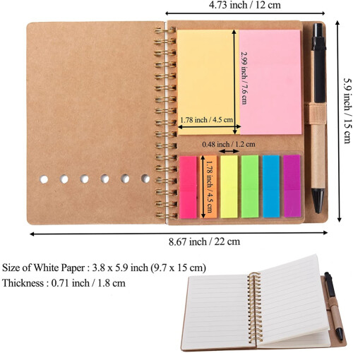3 Packs Spiral Notebook Steno Pads Lined Notepad with Pen in Holder, Sticky Notes, Page  Colored Index Tabs Flags 1