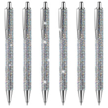 6 Pcs Cute Pen Bling Diamond Pens Christmas Rhinestones Gift Silver Metal Ballpoint Pens Fancy Sparkly Crystal Pens B