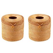 2 Pezzi Scatola di Fazzoletti nel Rattan Copri Carta Igienica Supporti Decorativi nel Vimini con Coperchio per Riporre Rotolo Singolo e Fazzoletti