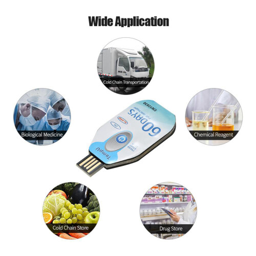 USB Temperature Data Logger 60 Days Waterproof PDF Disposable Cold Chain Temperature Recorder 10000 Points for Medicine 2