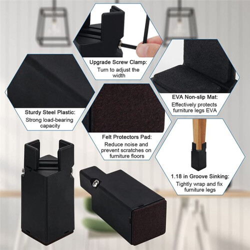 Elevadores de MóVeis com BraçAdeira de Parafuso AjustáVel, Elevadores de Mesa, Elevadores de Cadeira, Elevadores de Cama de 4 Polegadas, Ajuste 2