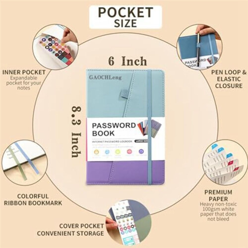Livro Protetor de Senhas com Guias AlfabéTicas Coloridas e Dois Marcadores, para Idosos 8,4 X 5,9 Polegadas, EndereçO de Internet B 2