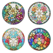 4 Manteles Individuales Redondos Antideslizantes de Acrílico con Pintura Artística de Diamantes para Decoración de Mesa B
