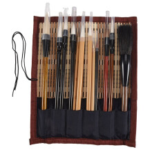 12PCS Chinese Calligraphy Brushes with Roll- Holder, Perfect for Watercolor, Kanji, Sumi Painting & Drawing