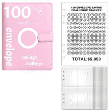 Desafio de Economia de Dinheiro de 100 Envelopes, Pasta de Desafio de 100 Envelopes, Pasta de Economia de Dinheiro, Livro de Orçamento (Rosa)