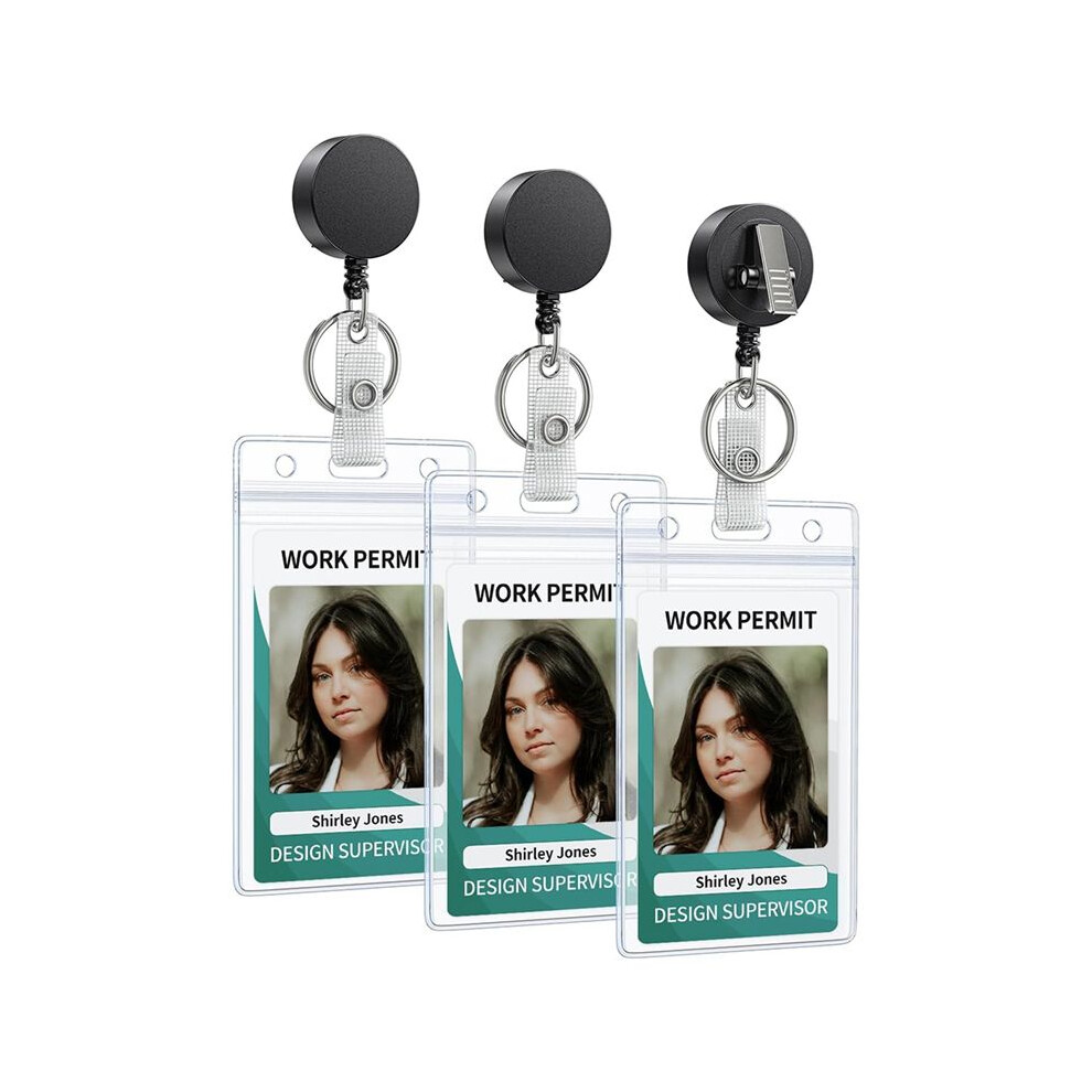 3Pack Retractable Badge Reel With Swivel Alligator Clip Heavy Duty Retractable Keychain With Stainless Steel Spring Coil 4711480556593