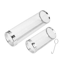 Rolling Grill Basket, Grill for Outdoor Grill Vegetable,Barbecue Stainless Steel Wire Mesh Cylinder (Large+Small)