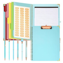 Refillable Notepad Ballpoint Pen Set,5Dividers with 10 Storage Pockets Clipboard Binder Crystal Diamond Pen for School A