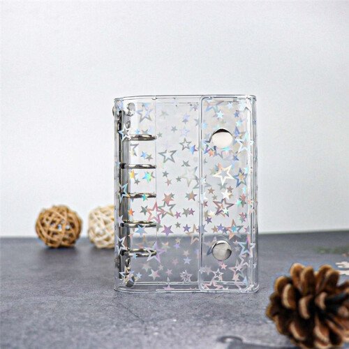A8 Budget Binder Cover Clear PVC 5 Ring Binder Glitter Star Refillable Notebook Shell Protector with 2 Snaps 1
