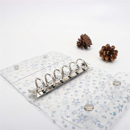 A7 Budget Binder Cover Clear PVC 6 Ring Binder Glitter Star Refillable Notebook Shell Protector with 2 Snaps 2
