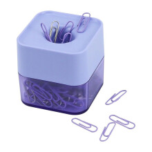 Nowe Dwukolorowe Spinacze do Papieru w Eleganckim Magnetycznym, Matowym Kwadratowym Uchwycie, 28 Mm, 130 Spinaczy w Pudełku (Fioletowe)