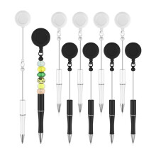 10pcs Bead Pens Black Ink Ballpoint Pen DIY Pen Retractable Badge Reel Pen Ballpoint Pen for Students Teachers School