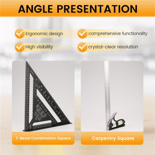 Quadrado de Viga de 12 Polegadas e Quadrado Triangular Combinado, Quadrado de Carpinteiro, Quadrado de Moldura para Carpintaria, Layout de 2