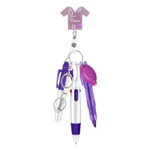 Portable Nurse Pen Set Carabiner Retractable Scroll Easy to Pull Out Ballpoint Pen Scissor Falshlight Torch