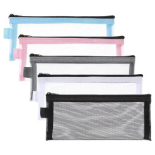 5-Piece Pencil Bag, Transparent Exam Pencil Bag Simple Nylon Mesh Zipper Pencil Bag Cosmetic Bag Stationery Storage Bag