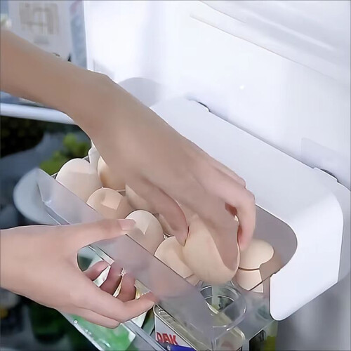 Wall Mounted Egg Rack 10Grids Refrigerator Side Door Drawer Type Grids Egg Organizer Hanging Egg Holder Storage Box 2