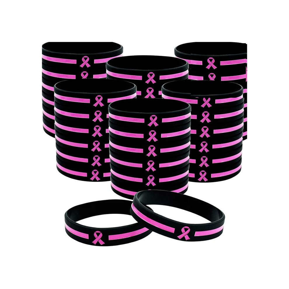 36 Pcs Breast-Cancer Awareness Bracelets Bulk Items Accessories Simple Ribbon Silicone Wristbands 6033435303372