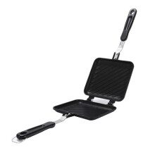 Sandwichera a la Parrilla Pan Tostado MáQuina de Desayuno HotDog Sandwich Pan Antiadherente Aluminio Flip Pan Utensilio de Cocina