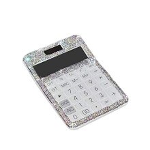 Rhinestone Crystal BläNdande 12-Siffrig Solenergi och Batteri Dual Power, LCD-SkäRmkalkylator för Kontor, Skola Vit