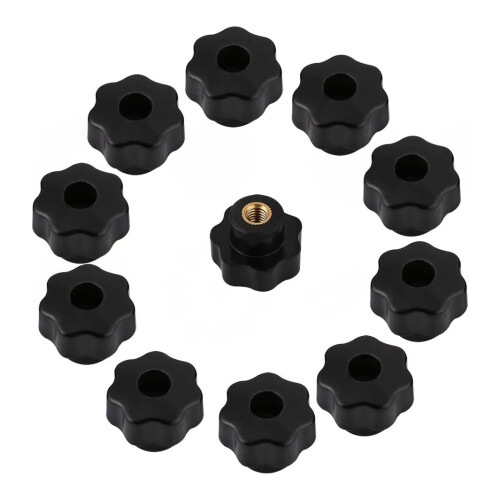 10PCS M6 Internal Thread Knob Screw Plastic Star  Clamping Knob Black M6 x 25