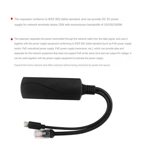 Splitter POE Gigabit 5V3A 1000Mbps Type-C Power Over Ethernet per  per  per Telecamera IP per Raspberry Pi 4 2