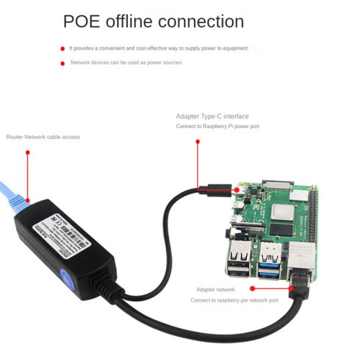 Splitter POE Gigabit 5V3A 1000Mbps Type-C Power Over Ethernet per  per  per Telecamera IP per Raspberry Pi 4 1