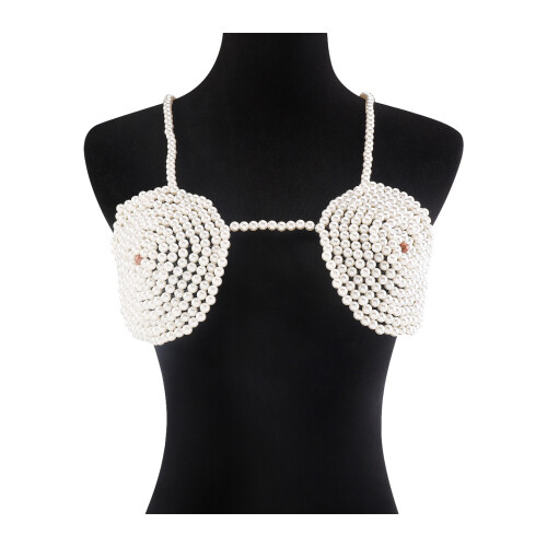 Perlen-Brustkette, Perlen-Bralette-Top, sexy-Weiß