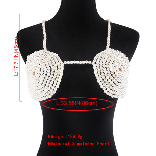 Perlen-Brustkette, Perlen-Bralette-Top, sexy-Weiß 2