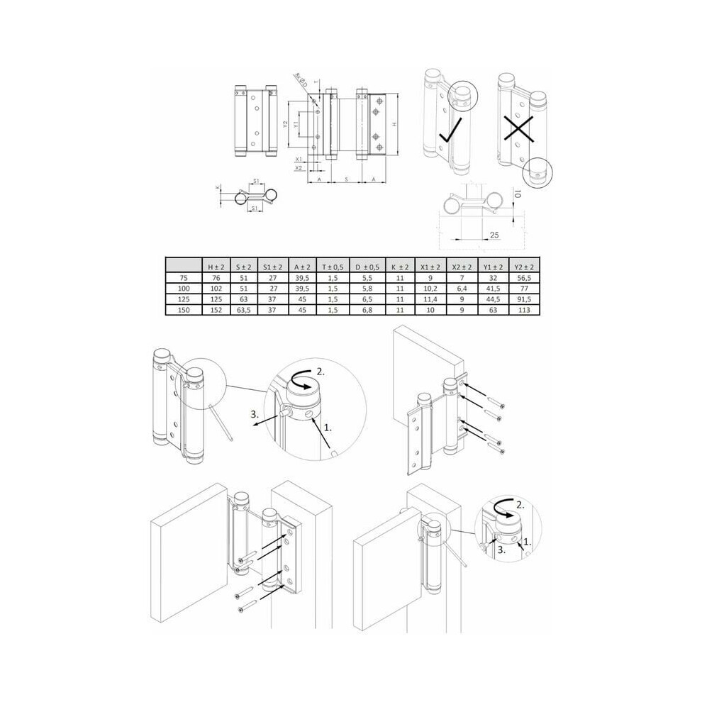 Double Action Spring Hinges For Garden Cafe Doors, Stainless Steel Bidirectional Operation Heavy Duty Double-Acting Spring Hinges For Swinging Doors
