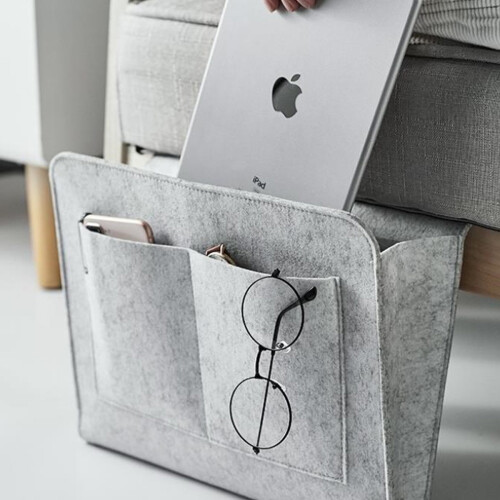 Sleek Felt Bedside Caddy, Two Layer Design For Optimal Organization, Utility Design With Multiple Pockets, Easy Installation For Instant Bedroom Upgra 1