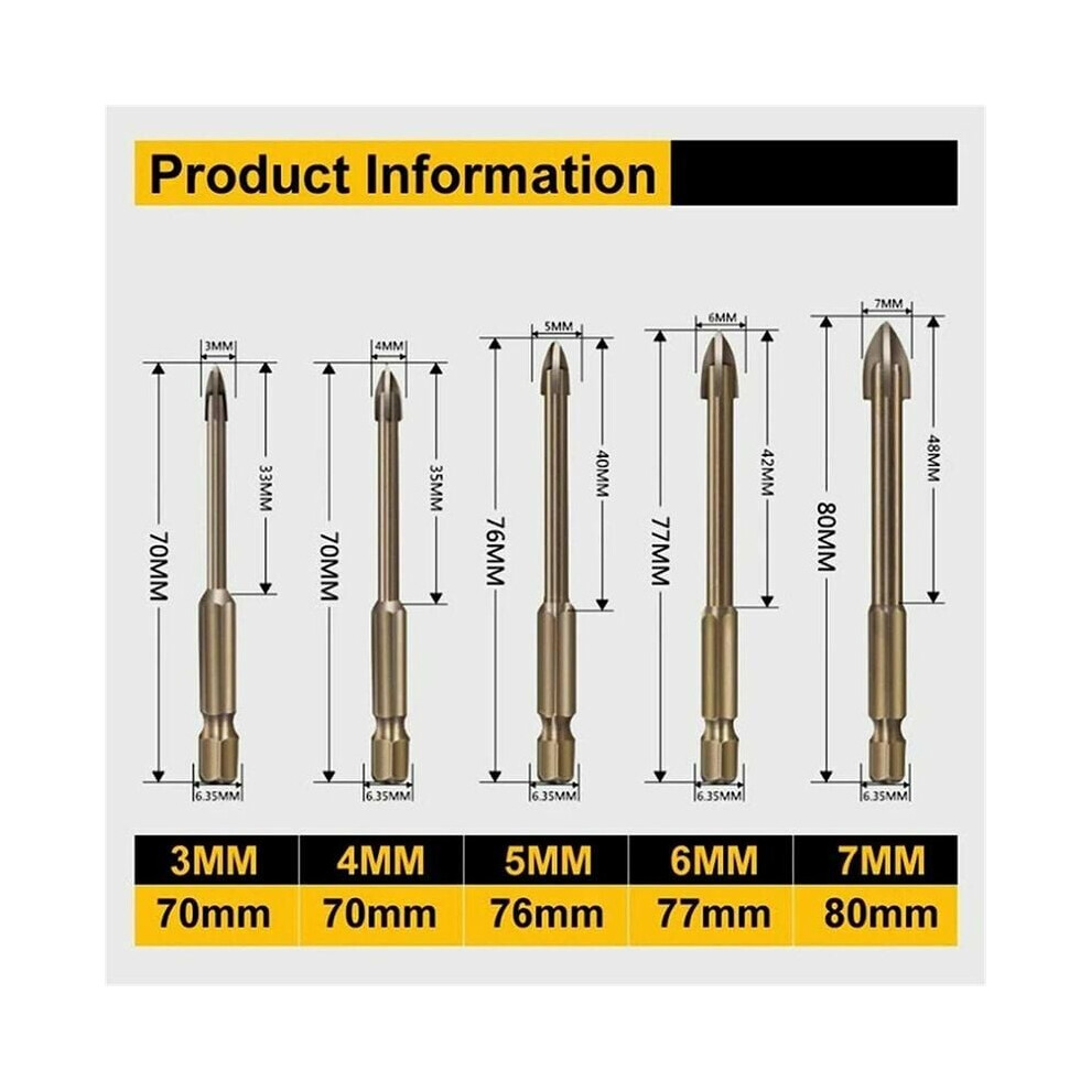 Efficient Universal Drilling Tool, Carbide Drill Bit Set With Multi-Material Compatibility, Concrete Masonry Drill Bits For Tile Glass Wood Brick, 9169997111784