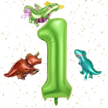Dinosaur-Themed Birthday Bash, Number1Balloon, Green Balloons, Perfect for Young Dinosaur Fans, Includes High-Quality Foil Inflatables with Easy
