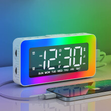 Sveglia con formato orario 12/24 ore: sveglia rumorosa con doppia sveglia, snooze, luci notturne che cambiano colore, rumore bianco, caricatore USB,
