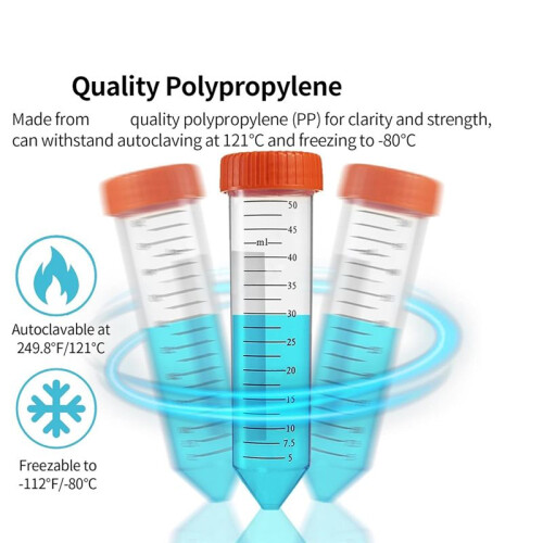 Conical Centrifuge Tubes 50mL,50Pcs Sterile Premium Polypropylene,Leak-Proof Screw Caps 2