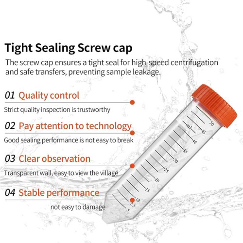 Conical Centrifuge Tubes 50mL,50Pcs Sterile Premium Polypropylene,Leak-Proof Screw Caps 1
