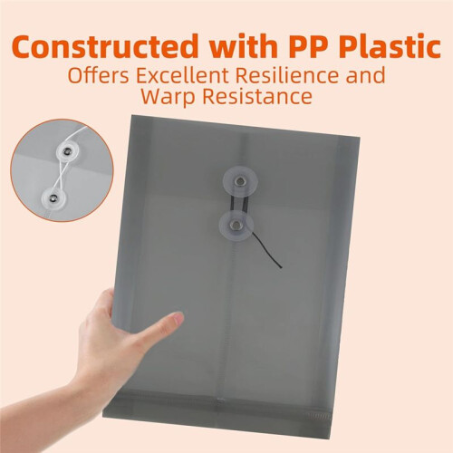 12PCS Plastic File Folders for Documents, A4 Plastic Envelopes Folders with Snap Closure and String Tie,for School Home 2