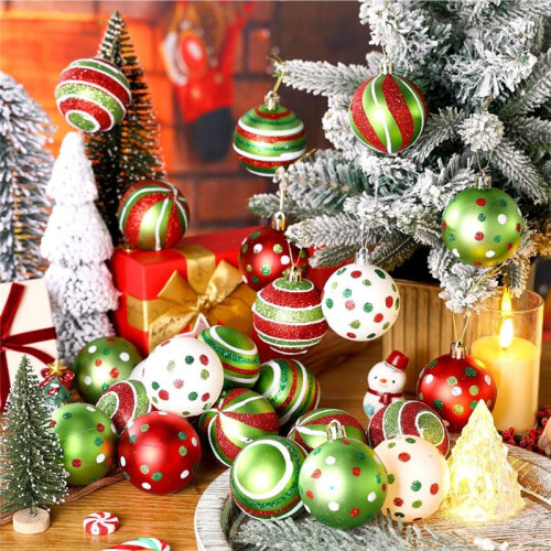 24 Enfeites de Bola de Árvore de Natal de 2,4 Polegadas, Decorações de Plástico Brilhantes para Pendurar para Decoração de Natal 1