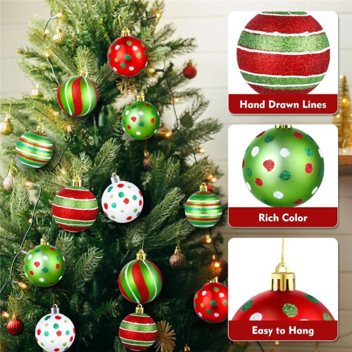 24 Enfeites de Bola de Árvore de Natal de 2,4 Polegadas, Decorações de Plástico Brilhantes para Pendurar para Decoração de Natal 2